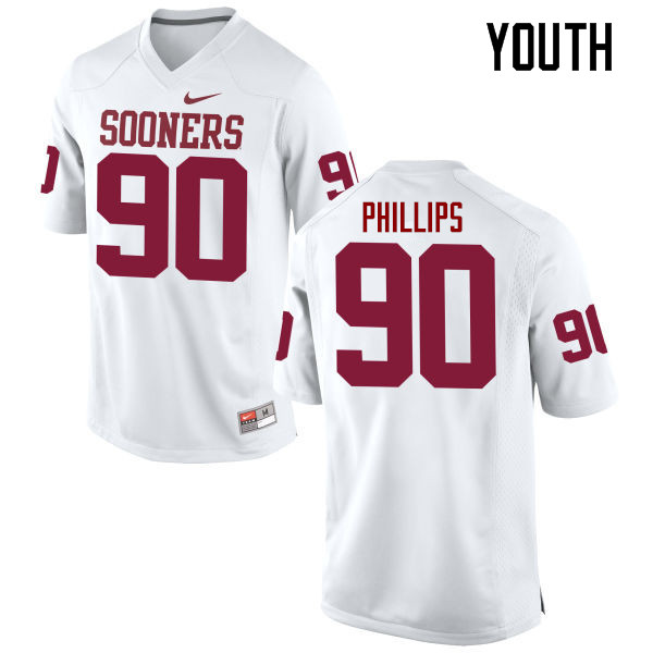 Youth Oklahoma Sooners #90 Jordan Phillips College Football Jerseys Game-White